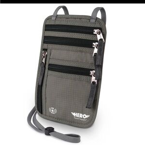 HERO NECK WALLET - RFID BLOCKING PASSPORT HOLDER  Gray NEW